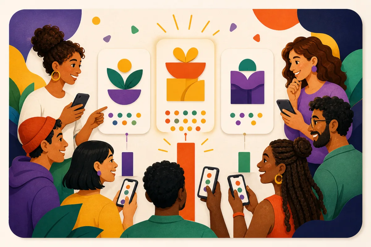 Grupo votando em opções de presente pelo celular